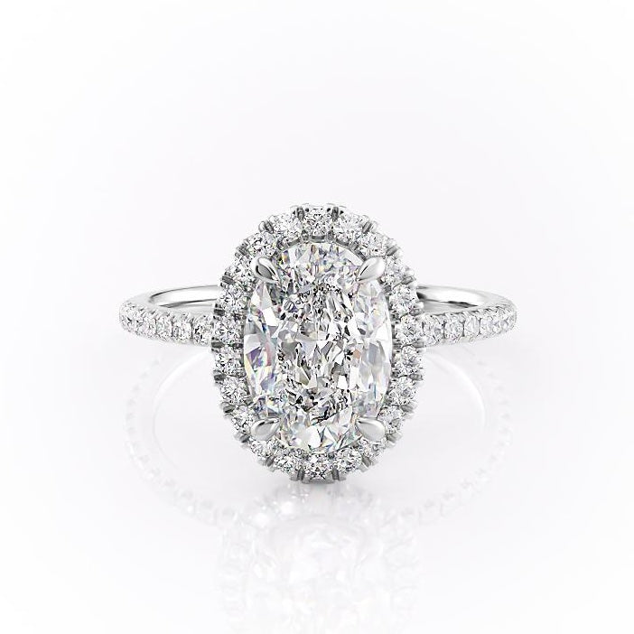 Oval Cut Moissanite Engagement Ring, Halo