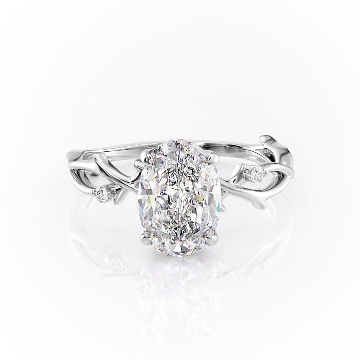 Oval Cut Moissanite Engagement Ring, Twig Band Design