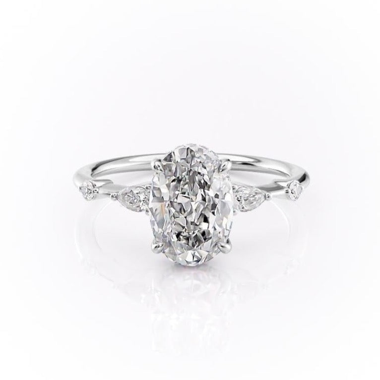 Oval Cut Moissanite Shoulder Set Ring With Hidden Halo