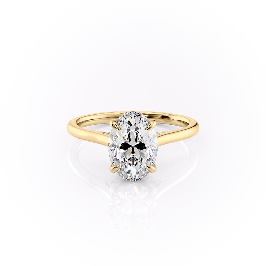 Oval Cut Moissanite Engagement Ring, Plain Band & Hidden Halo