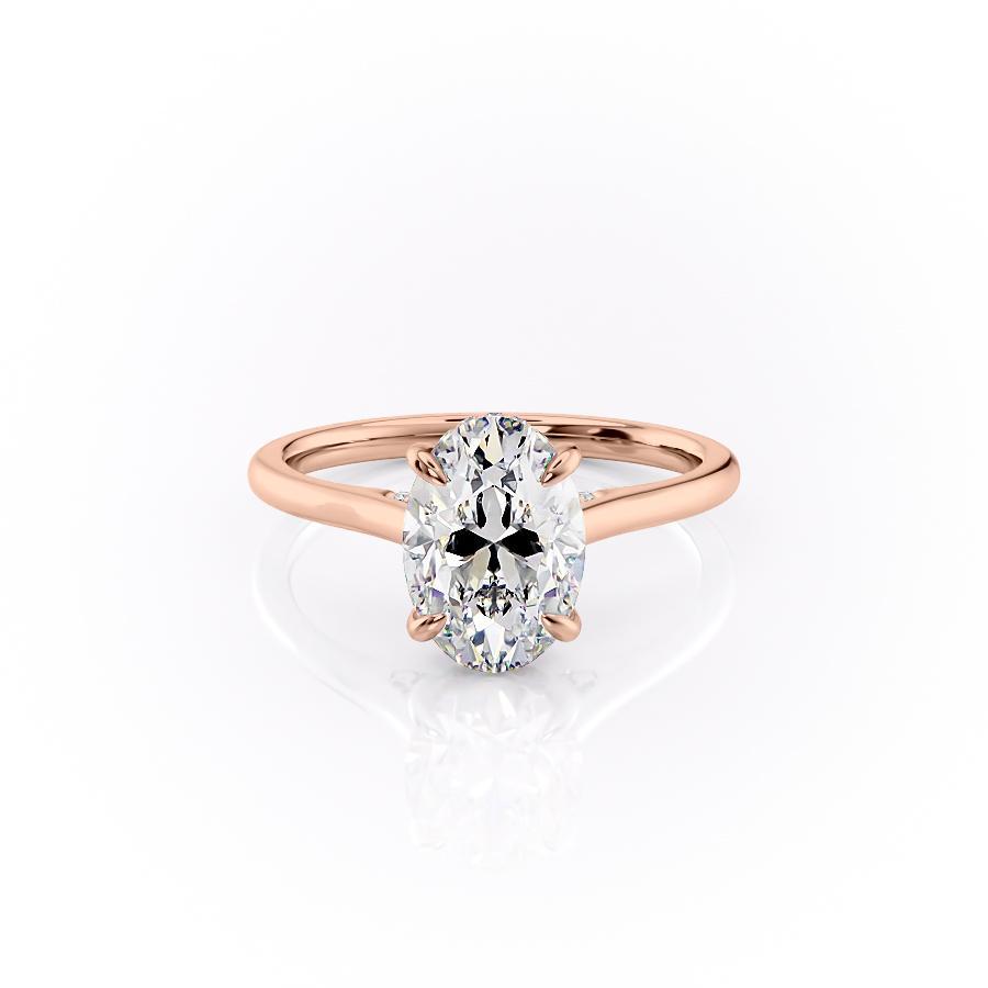 Oval Cut Moissanite Engagement Ring, Plain Band & Hidden Halo