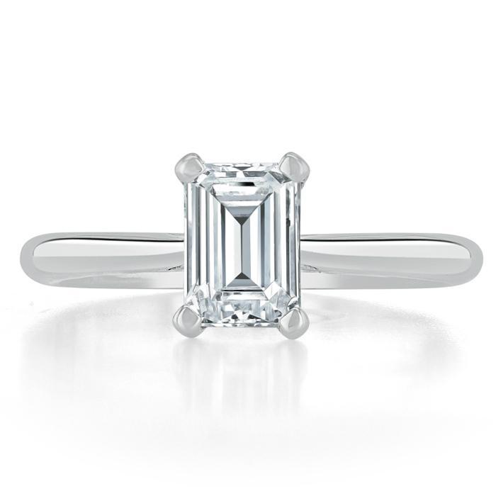 Emerald Cut Moissanite Engagement Ring, Tiffany Style