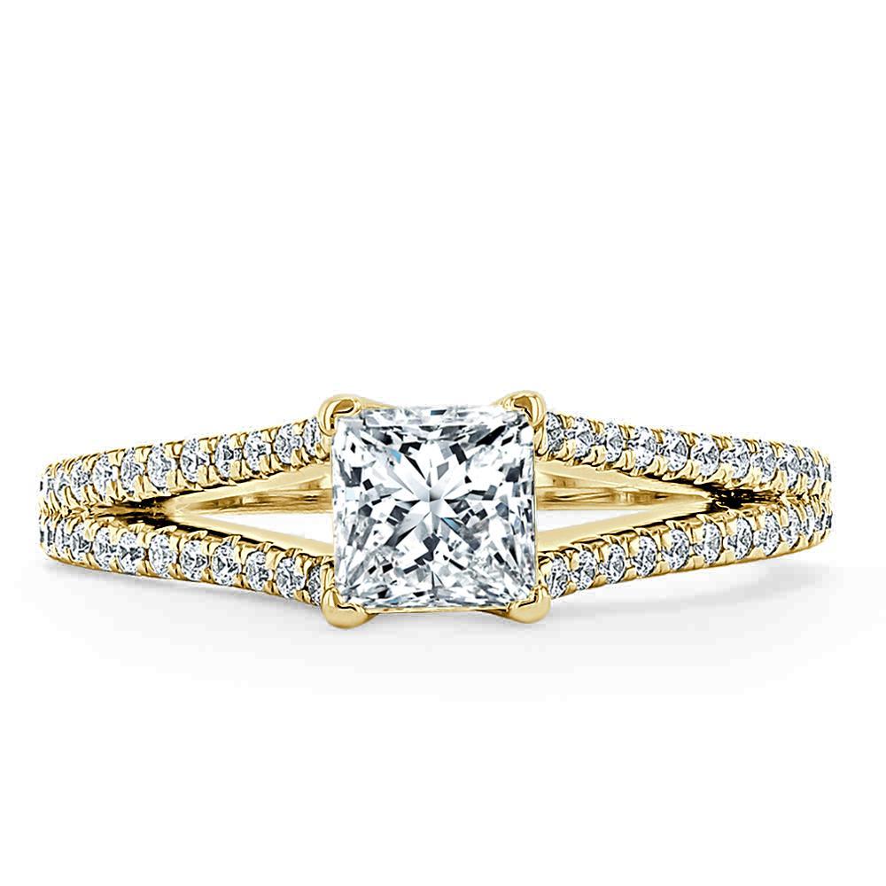 Princess Cut Moissanite Engagement Ring, Split Shank