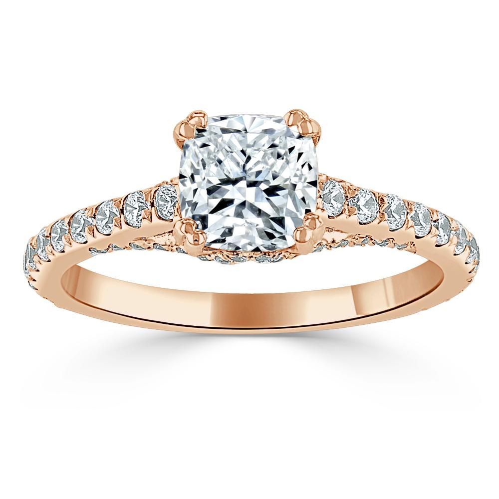 Cushion Cut Moissanite Engagement Ring, Tiffany Style