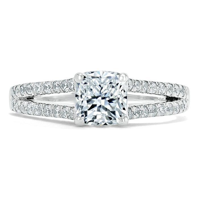 Cushion Cut Moissanite Engagement Ring, Split Shank