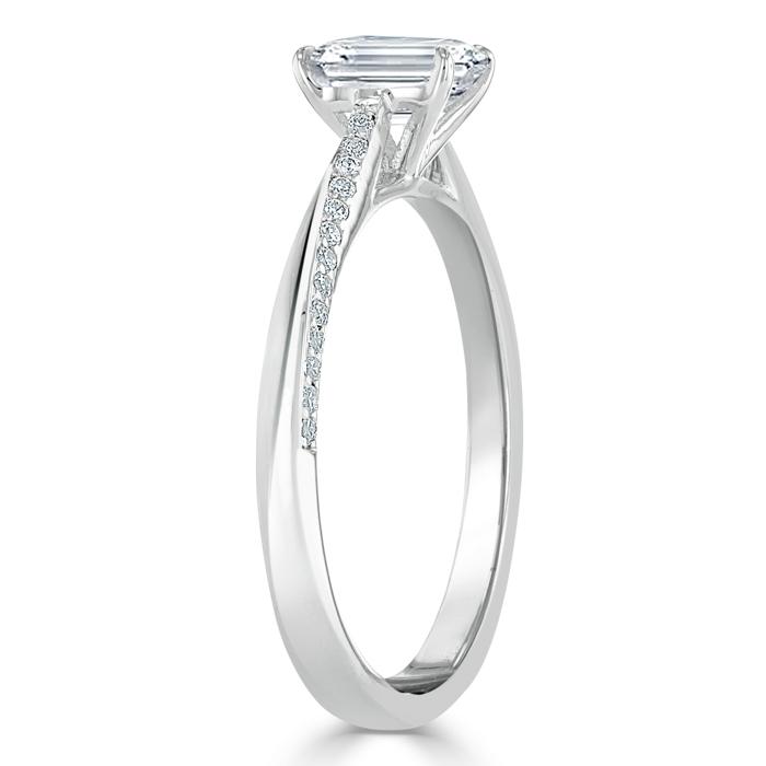 Emerald Cut Moissanite Engagement Ring, Classic Style