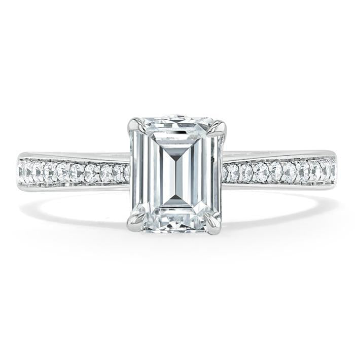 Emerald Cut Moissanite Engagement Ring, Classic Style