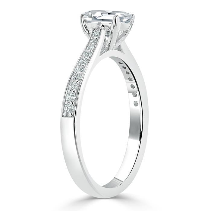 Emerald Cut Moissanite Engagement Ring, Classic Style