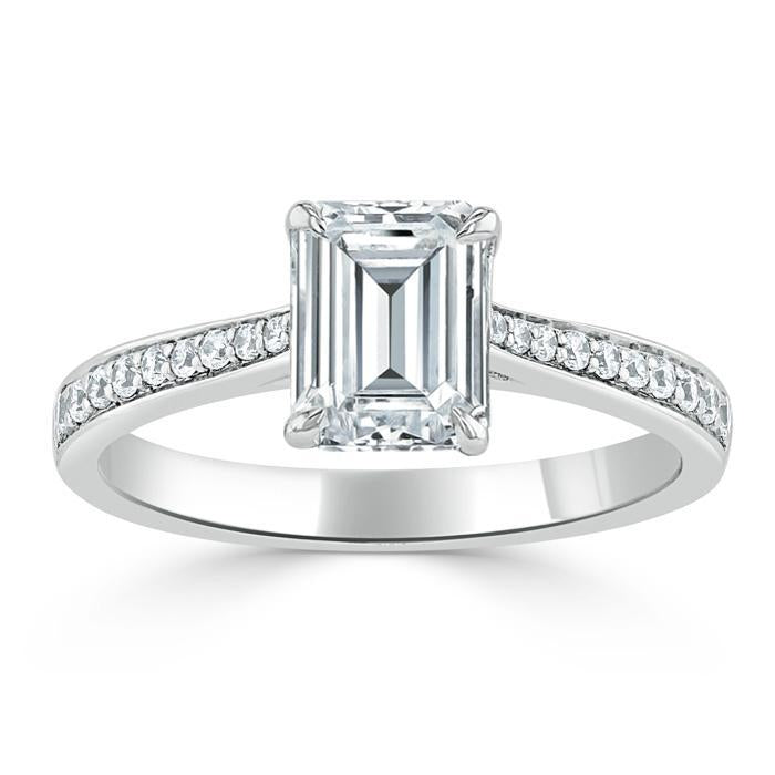 Emerald Cut Moissanite Engagement Ring, Classic Style