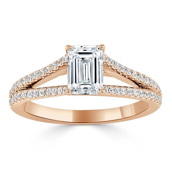 Emerald Cut Moissanite Engagement Ring, Split Shank