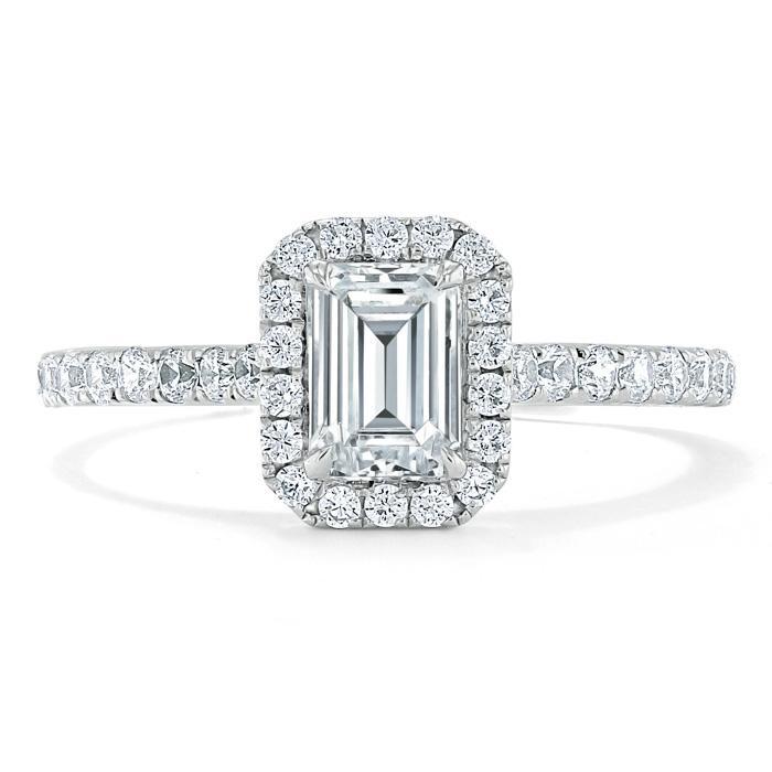 Emerald Cut Moissanite Engagement Ring, Classic Halo