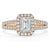 Emerald Cut Moissanite Engagement Ring, Classic Halo with Split Shank