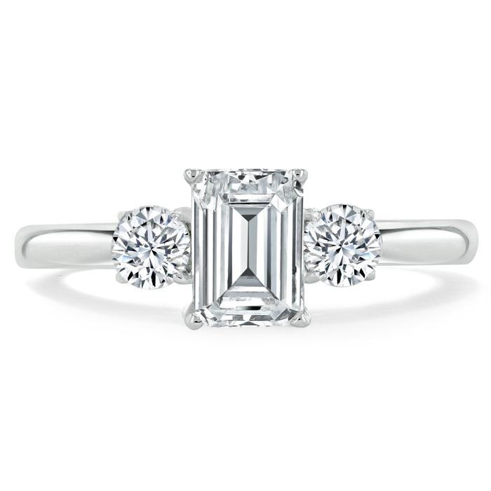 Emerald Cut Moissanite Engagement Ring, Classic 3 Stone