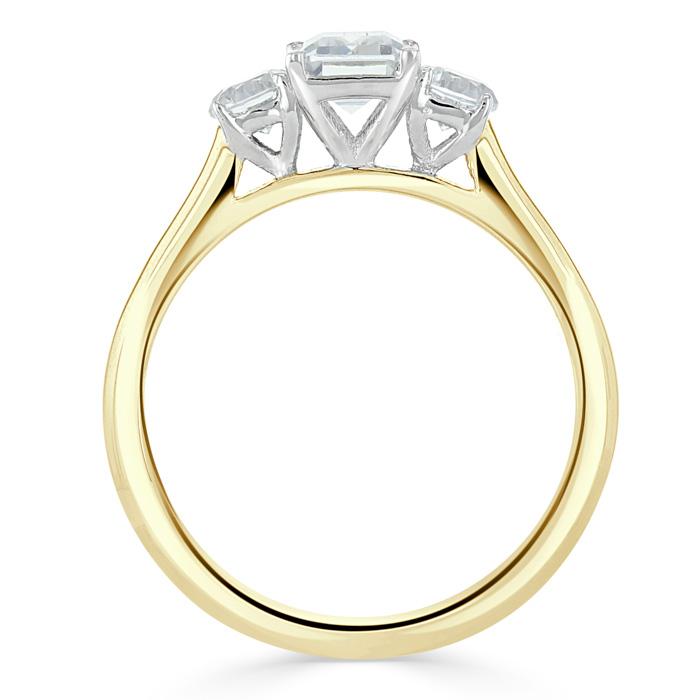 Emerald Cut Moissanite Engagement Ring, Classic 3 Stone