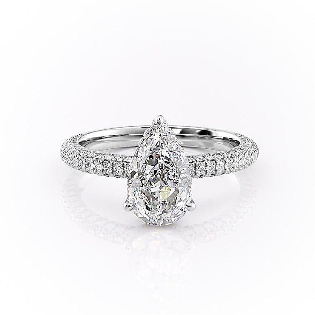 PEAR CUT MOISSANITE PAVÉ SET SHOULDERS WITH HIDDEN HALO