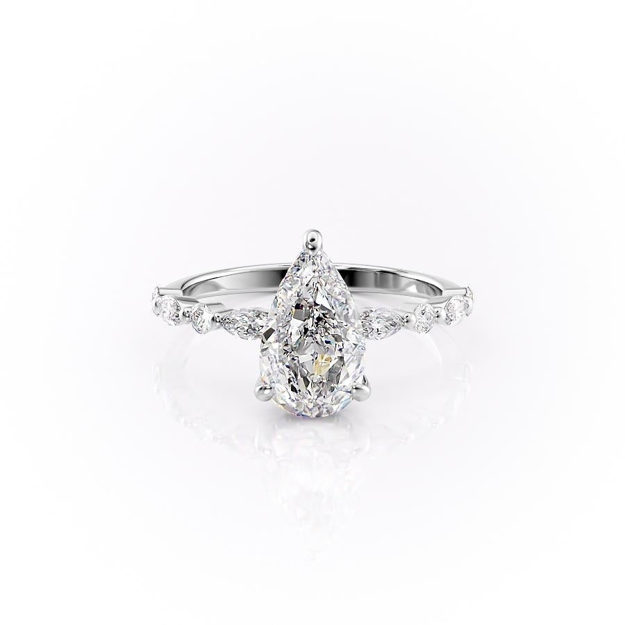 Pear Cut Moissanite Engagement Ring With Hidden Halo