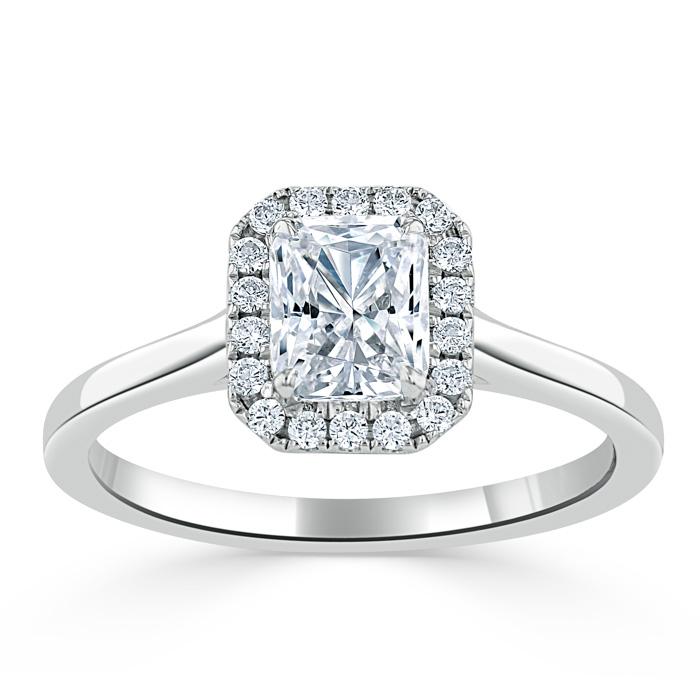 Radiant Cut Moissanite Halo Engagement Ring