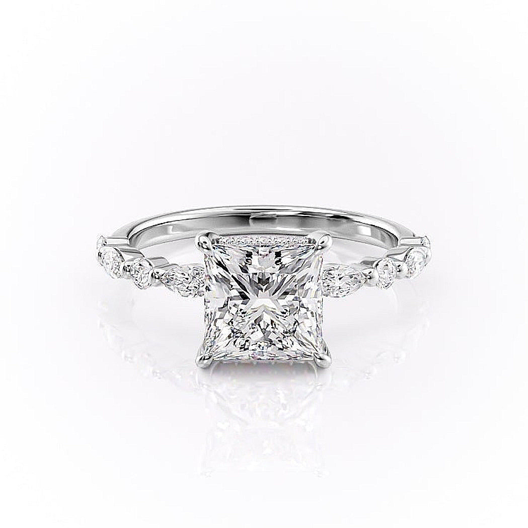 Princess Cut Moissanite Engagement Ring With Hidden Halo