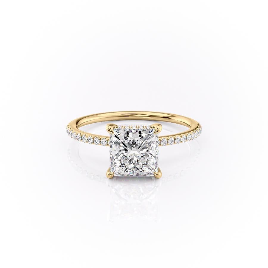 Princess Cut Moissanite Engagement Ring, Hidden Halo