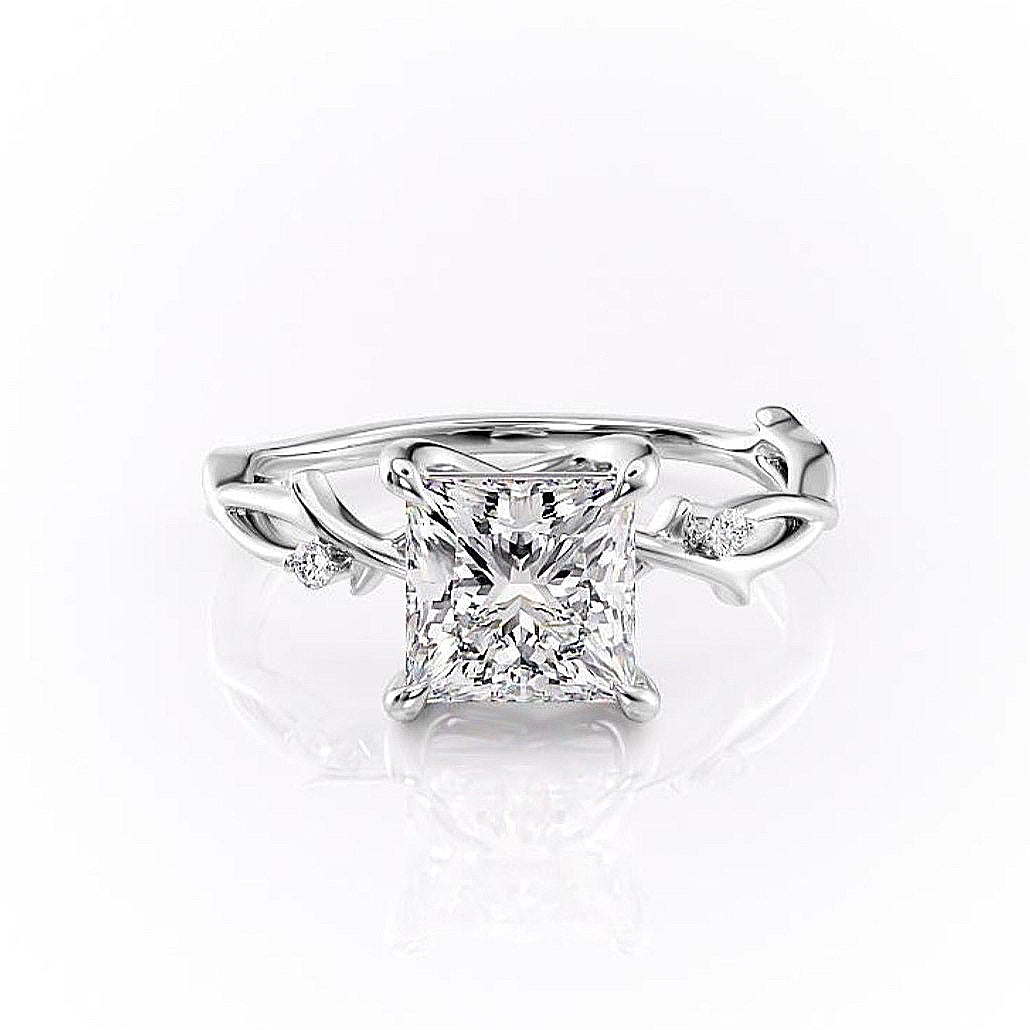 Princess Cut Moissanite Engagement Ring, Twig Design