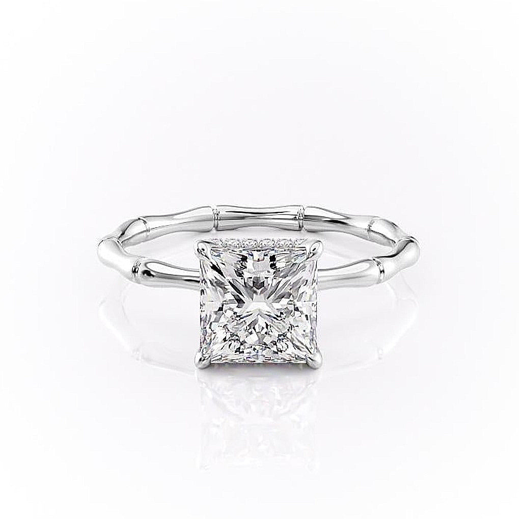 Princess Cut Moissanite Ring With Hidden Halo