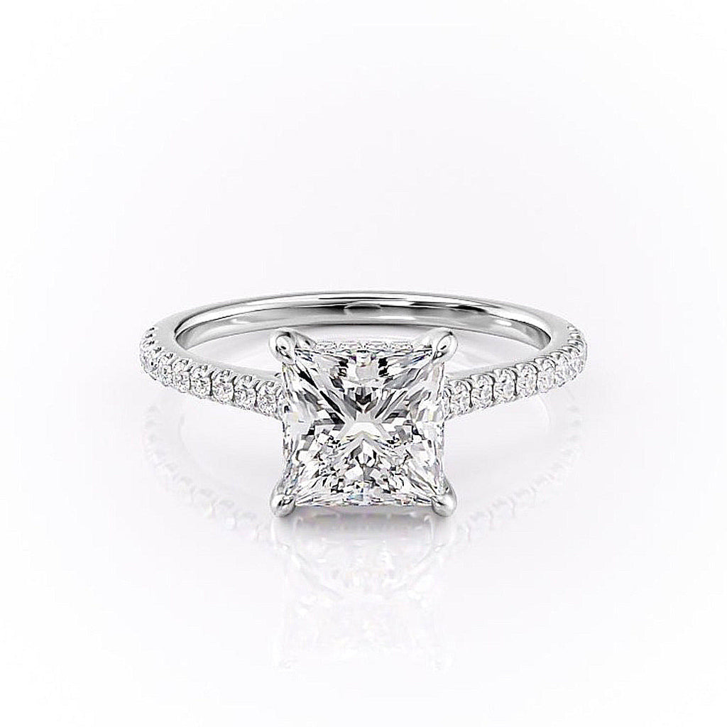 Princess Cut Moissanite Shoulder Set Ring With Hidden Halo