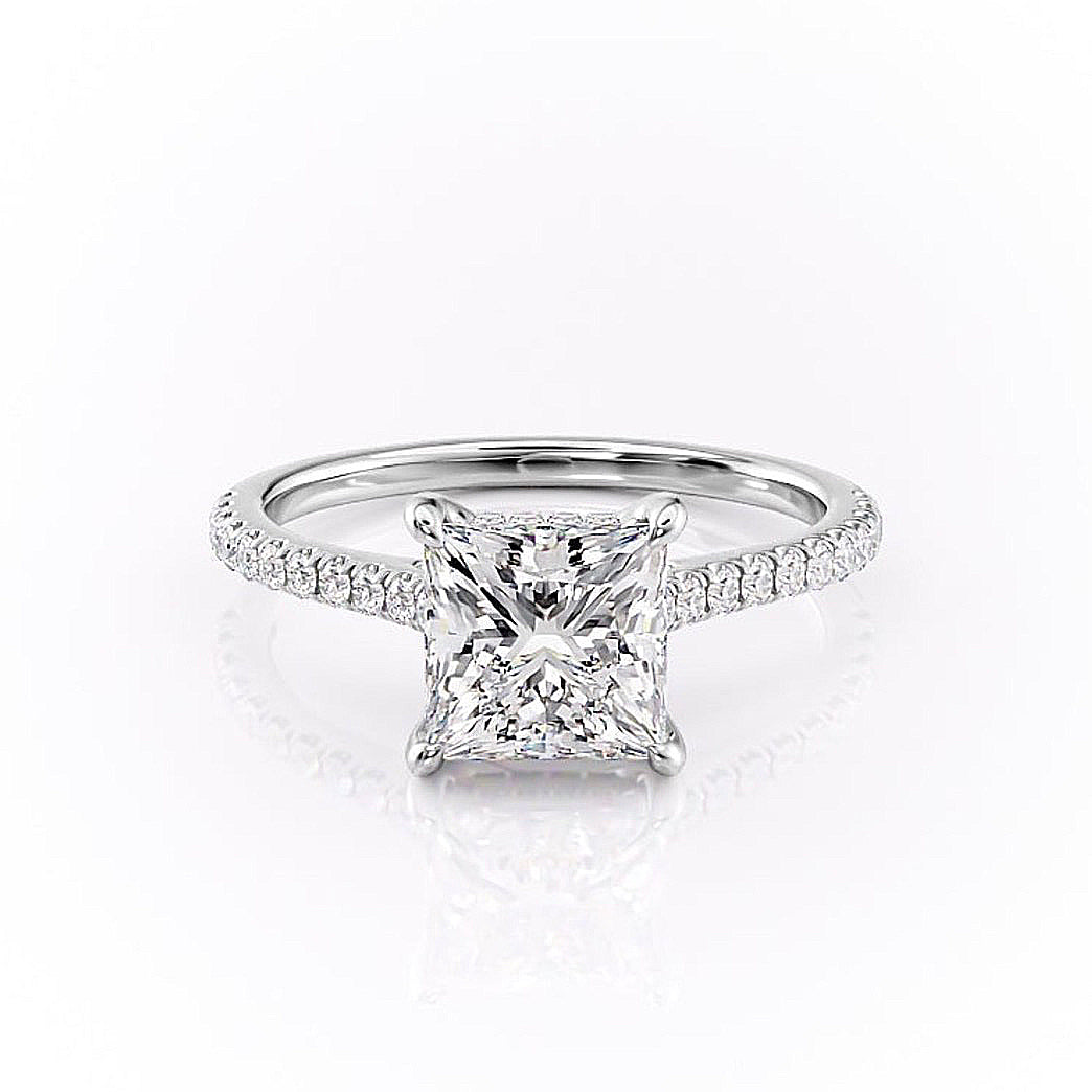 Princess Cut Moissanite Shoulder Set Ring With Hidden Halo