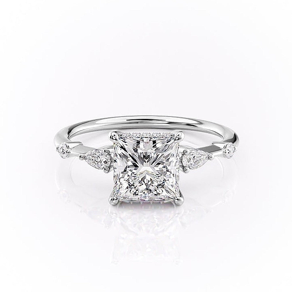 Princess Cut Moissanite Shoulder Set Ring With Hidden Halo