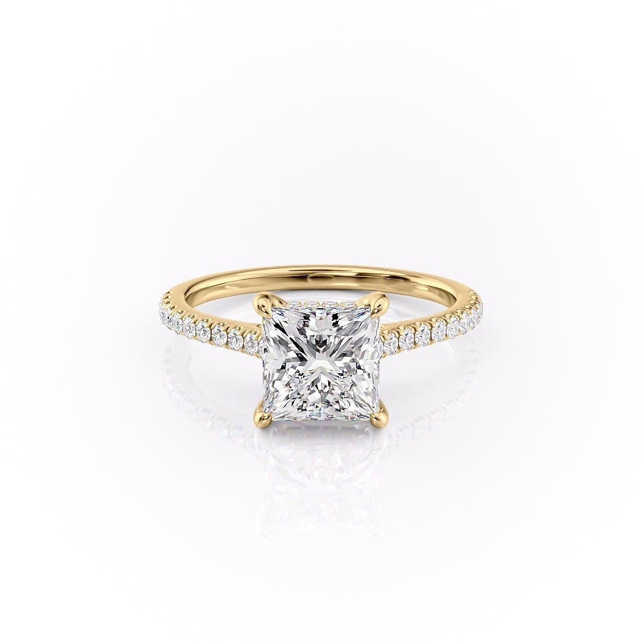 Princess Cut Moissanite Shoulder Set Ring With Hidden Halo