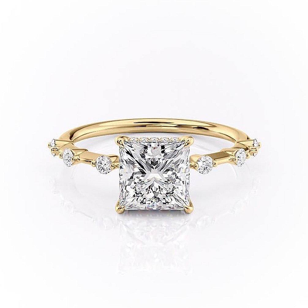 Princess Cut Moissanite With Stone Set Shoulders