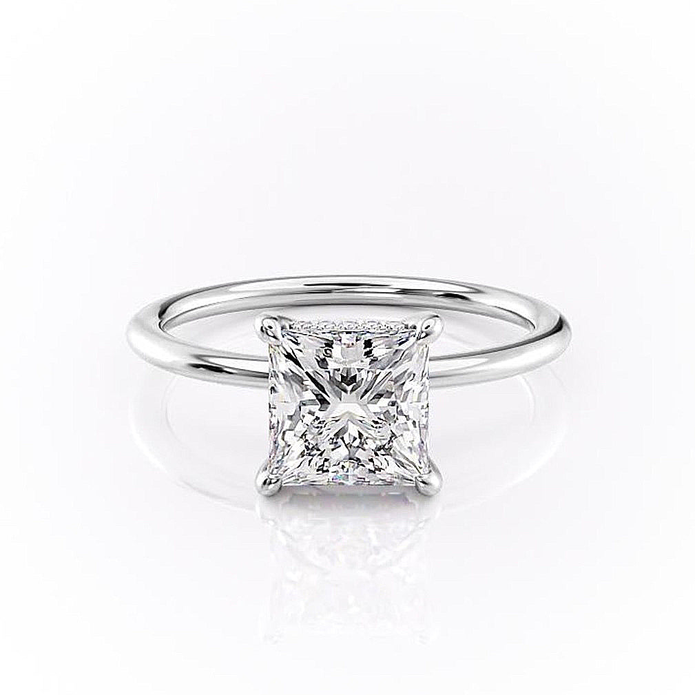 Princess Cut Moissanite, Plain Band & Hidden Halo