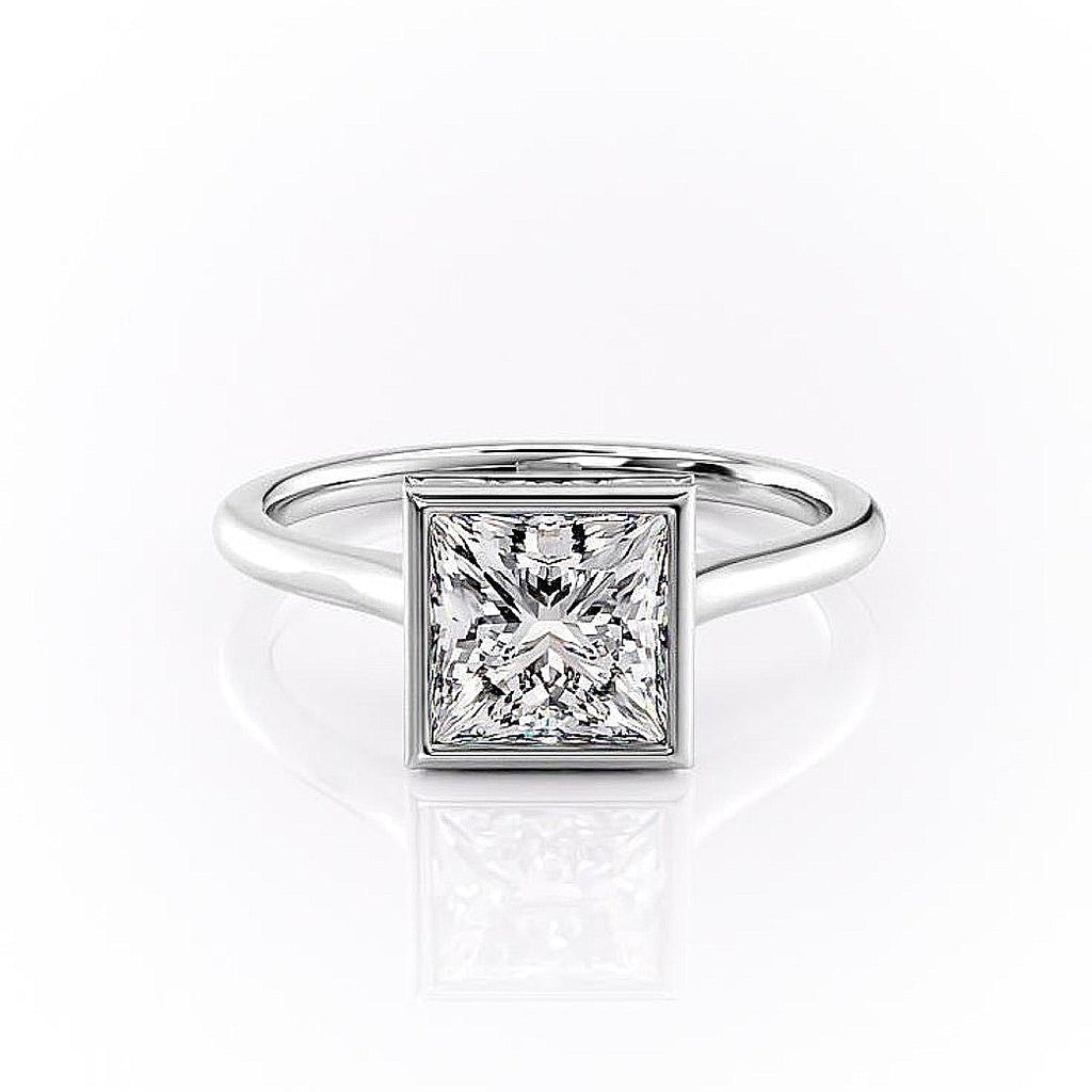 Princess Cut Rubover Moissanite With Hidden Halo