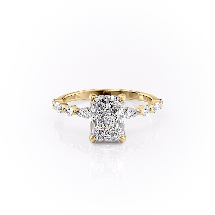 Radiant Cut Moissanite Engagement Ring With Hidden Halo