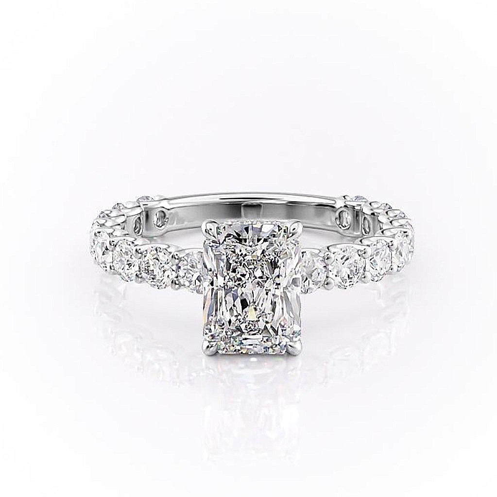 RADIANT CUT MOISSANITE STONE SET SHOULDERS WITH HIDDEN HALO