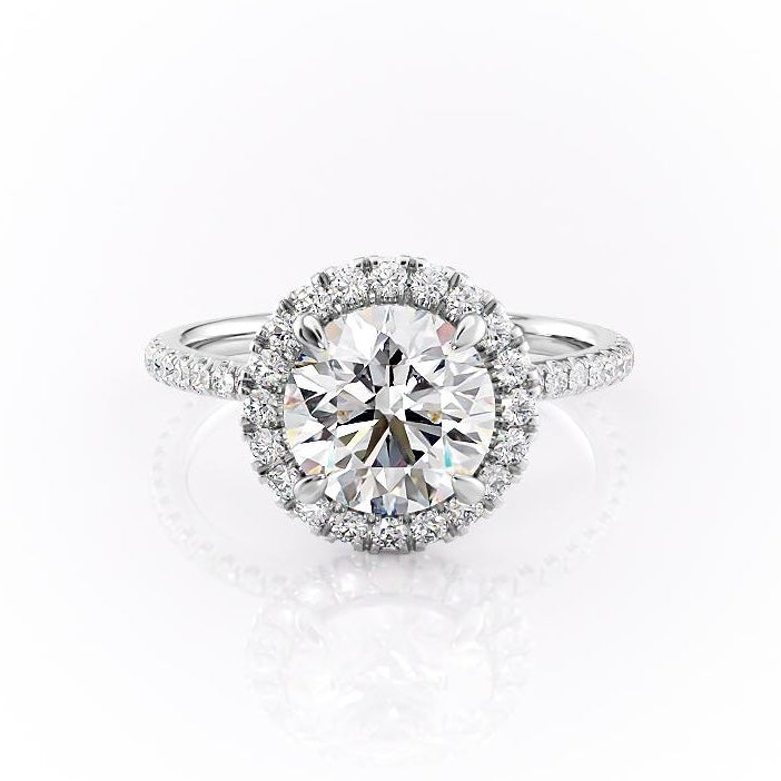 Round Cut Moissanite Engagement Ring, Classic Halo