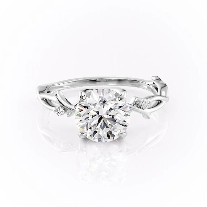 Round Cut Moissanite Engagement Ring, Twig Design