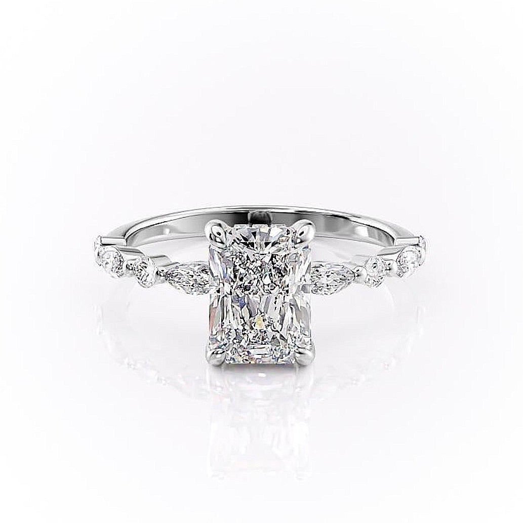 Radiant Cut Moissanite Engagement Ring With Hidden Halo