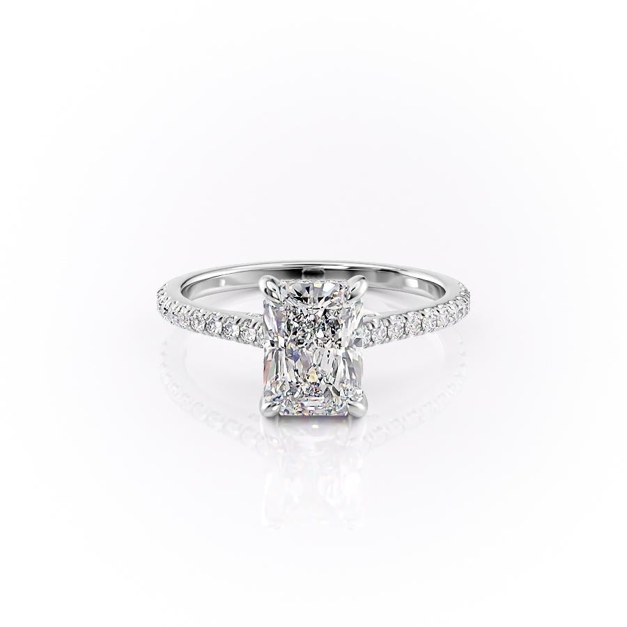 Radiant Cut Moissanite Shoulder Set Ring With Hidden Halo