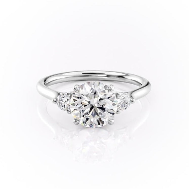 Round Cut Moissanite 3 Stone Ring