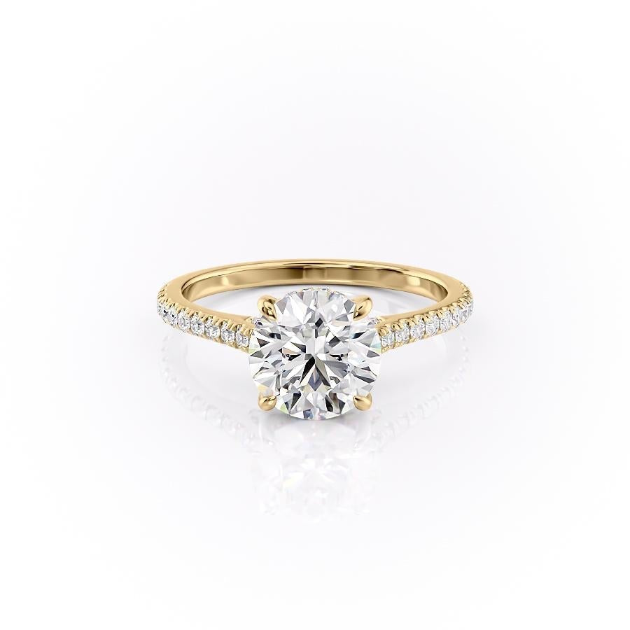 Round Cut Moissanite Shoulder Set Ring With Hidden Halo