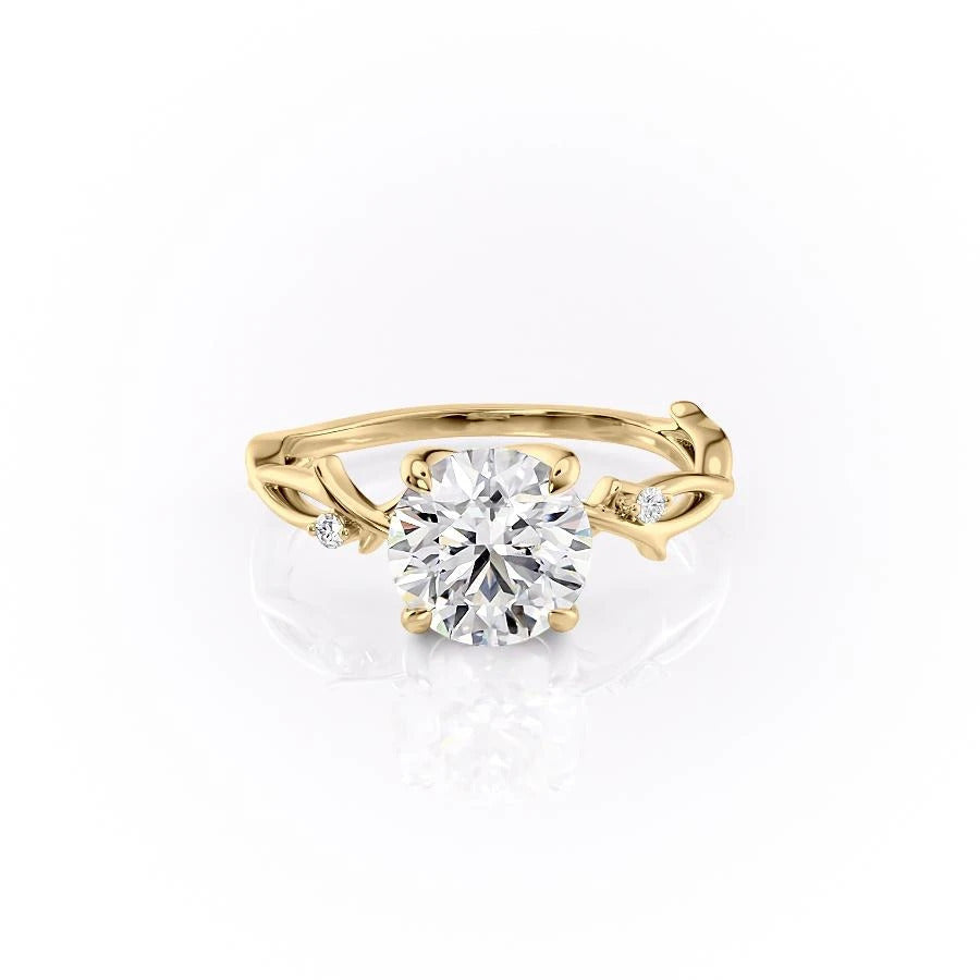 Round Cut Moissanite Engagement Ring, Twig Design