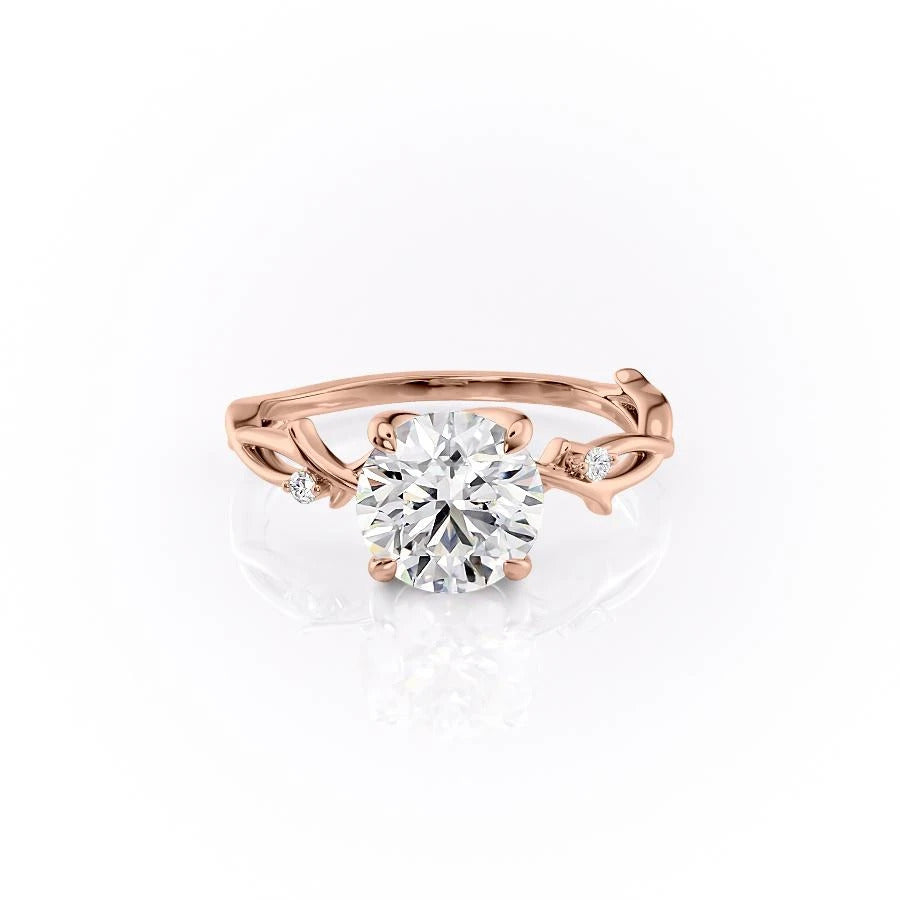 Round Cut Moissanite Engagement Ring, Twig Design