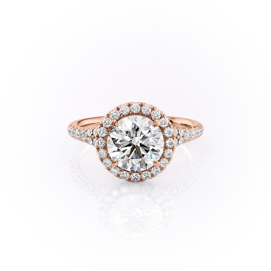 Round Cut Moissanite Engagement Ring, Halo With Split Shank