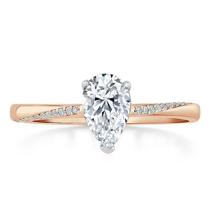 Pear Cut Moissanite Engagement Ring, Classic Style – Flawless Moissanite