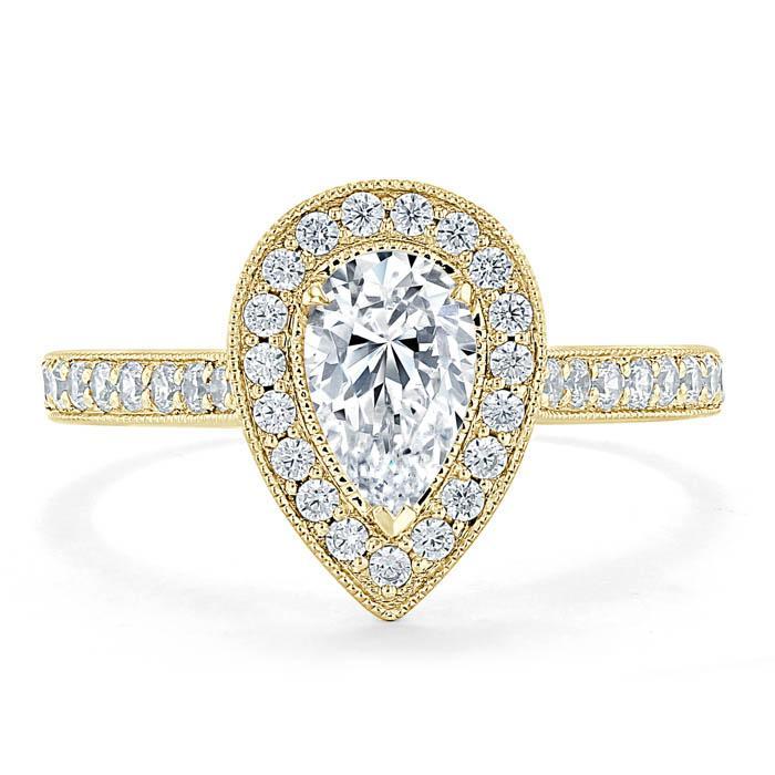 Pear Cut Moissanite Engagement Ring, Classic Halo Design