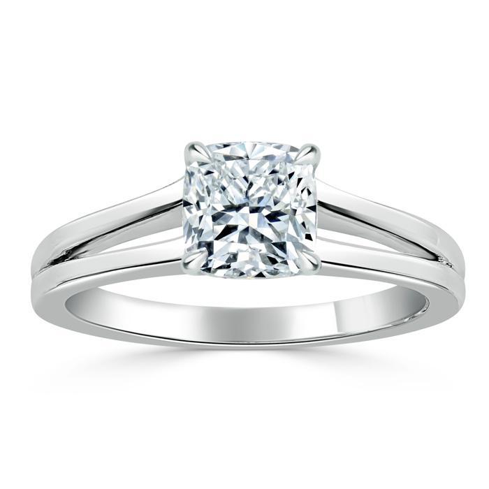 Cushion Cut Moissanite Engagement Ring, Classic Style with Split Shank