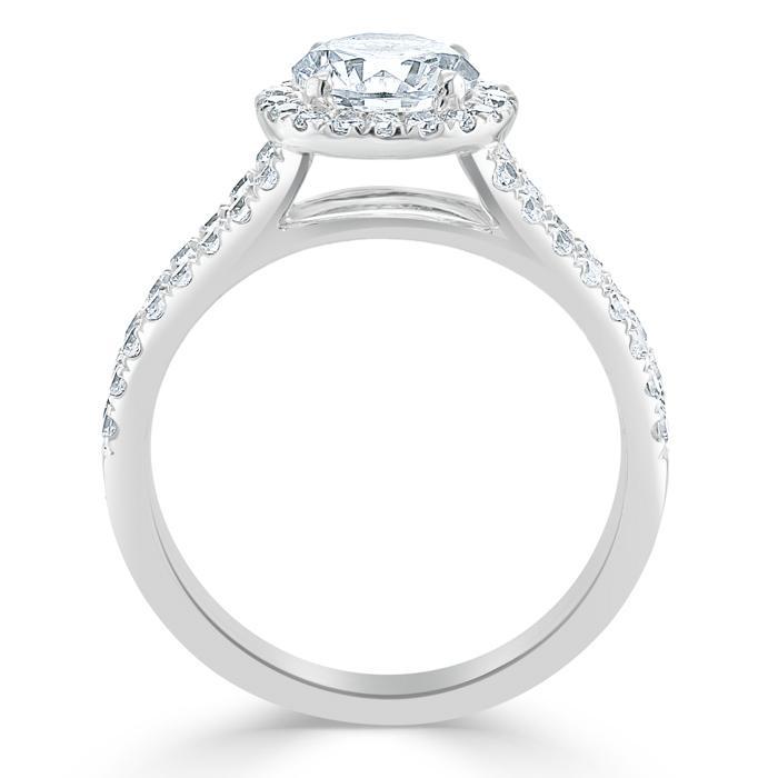 Round Cut Moissanite Halo Engagement Ring, Tiffany Style