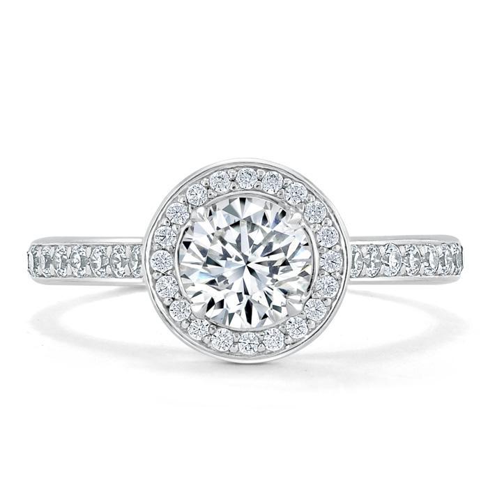 Round Cut Moissanite Halo Engagement Ring, Tiffany Style