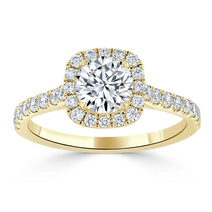 Round Cut Moissanite Halo Engagement Ring, Tiffany Style