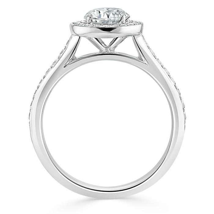 Round Cut Moissanite Halo Engagement Ring, Tiffany Style